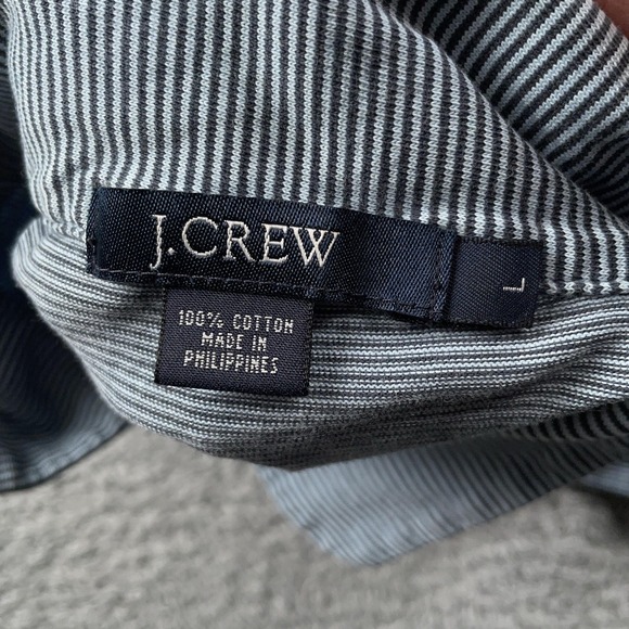 J Crew Polo Shirt Mens Large Blue White Micro Stripe 100% Cotton Casual Preppy - Picture 7 of 8